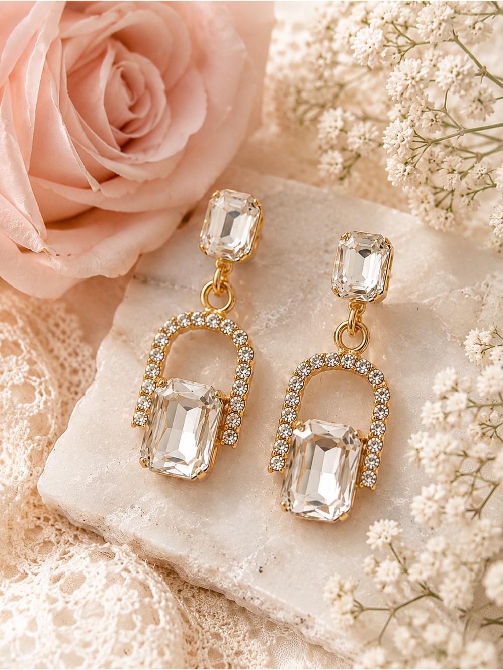 ✨Gold Crystal Rhinestone Drop Earrings — NWT